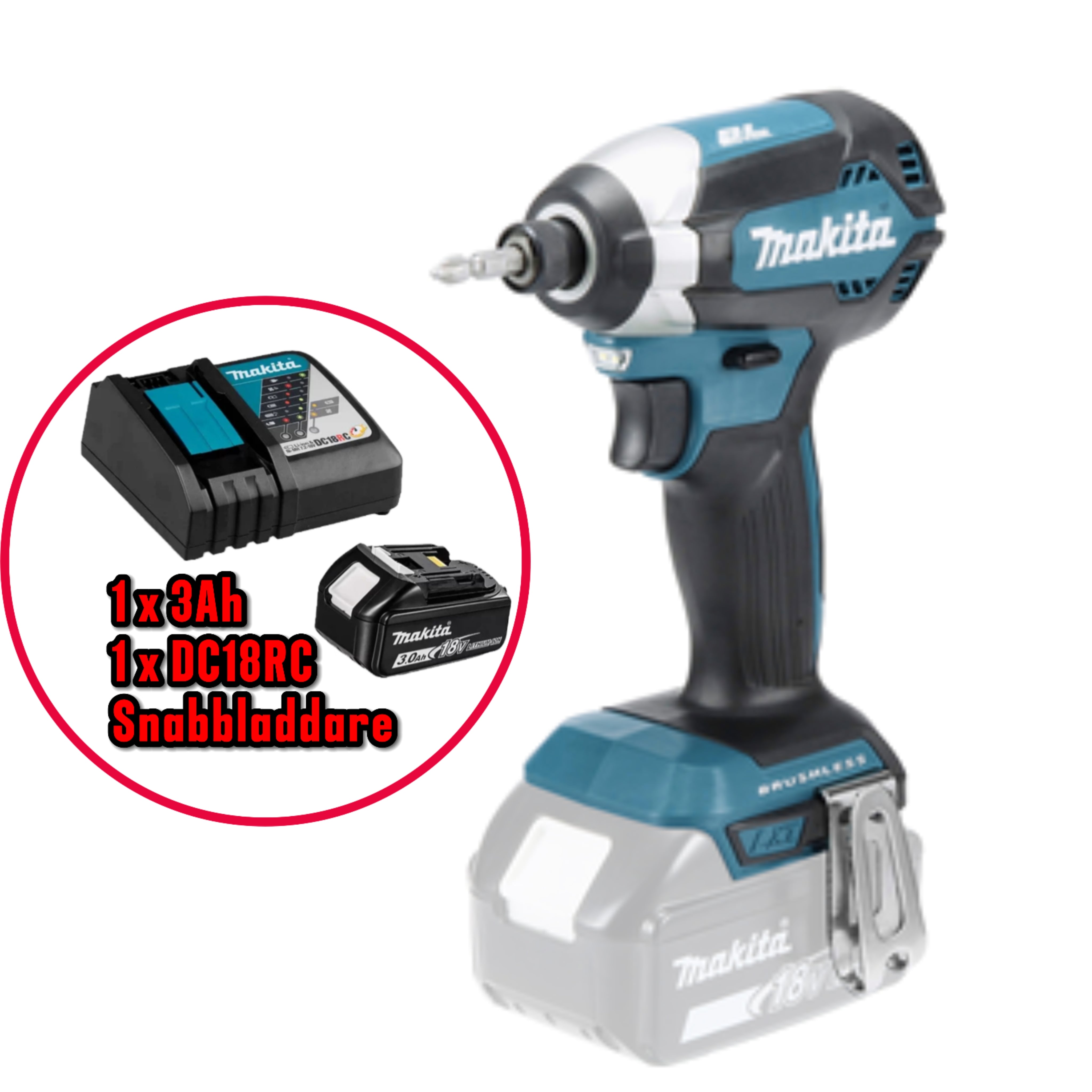 Makita Slagskruvdragare DTD153Z 18V Naken + 3Ah Powerpack med snabbladdare DC18RC