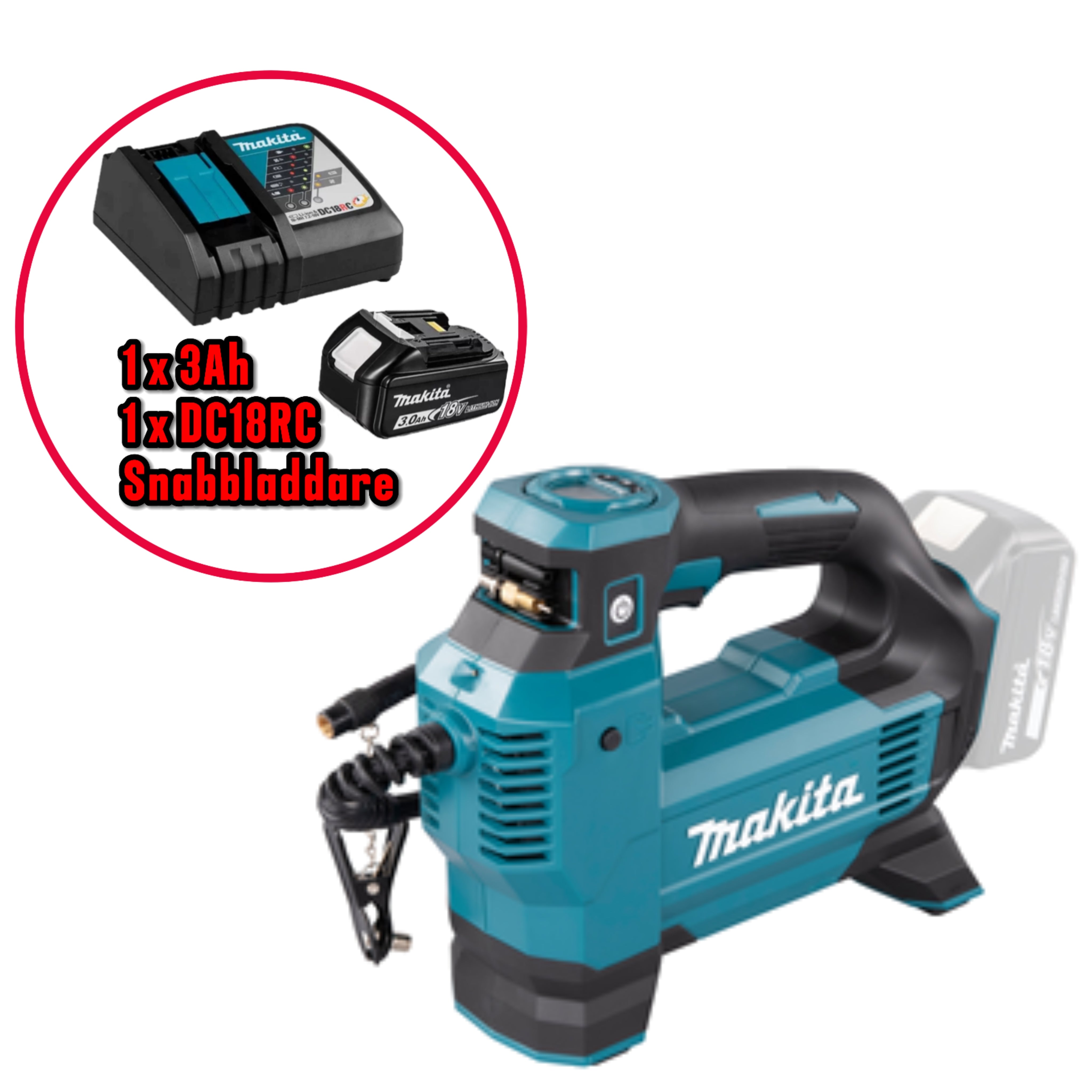 Makita Luftpump/kompressor LXT - DMP181Z 18V Naken + 3Ah Powerpack med snabbladdare DC18RC