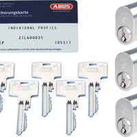 ABUS Paket med 3 ovalcylindrar inkl. 5 nycklar, Lika Låsning, SSF3, Zolit, Profil: ZS27A