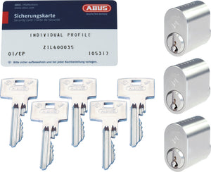 ABUS Paket med 3 ovalcylindrar inkl. 5 nycklar, Lika Låsning, SSF3, Zolit, Profil: ZS27A
