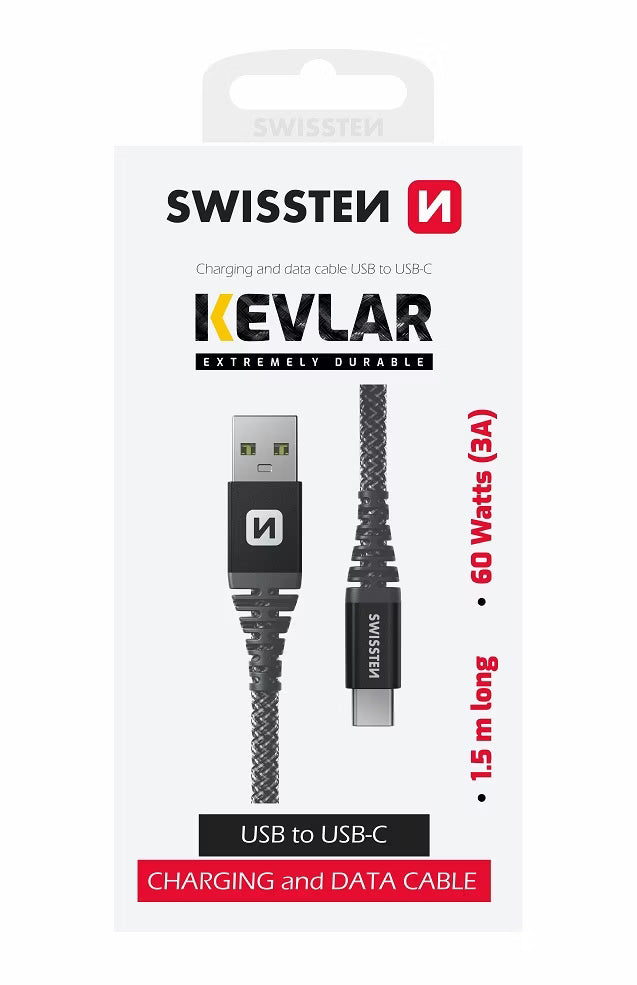 SWISSTEN Kevlar Mobilkabel USB / USB-C 1,5M Antracit