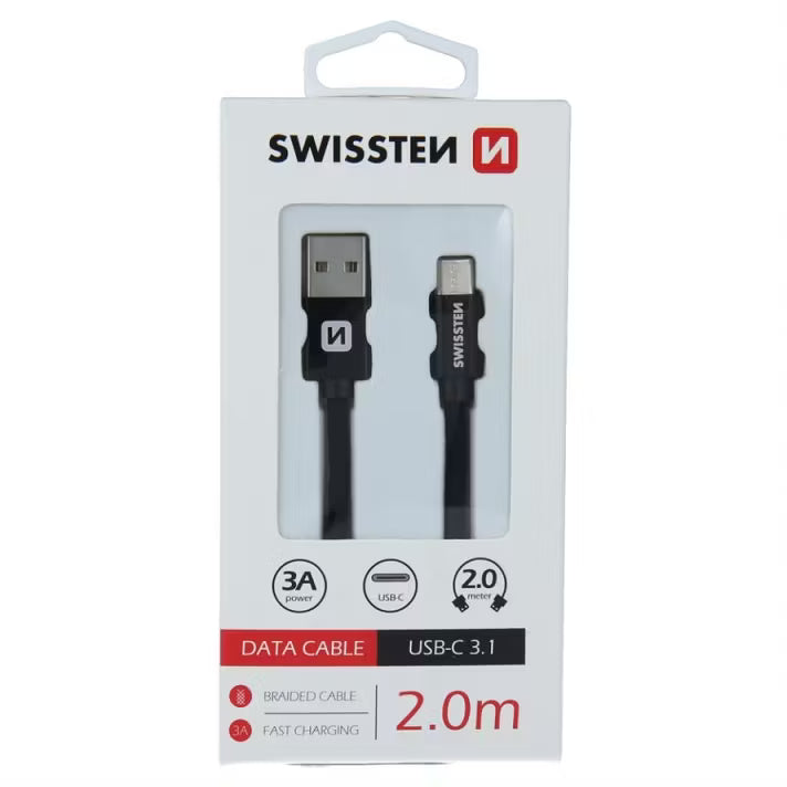 Swissten Textil Mobilkabel USB/USB-C 2m Svart