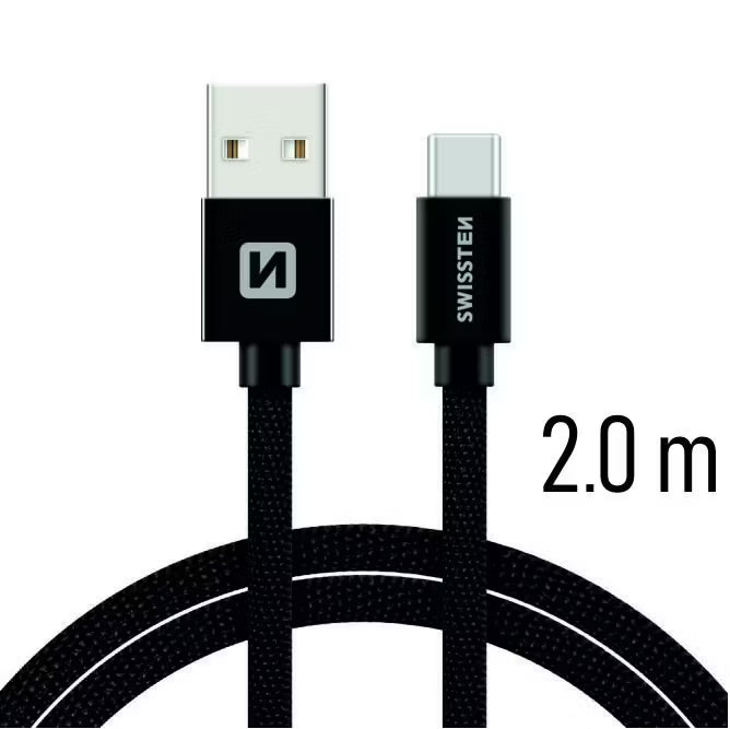 Swissten Textil Mobilkabel USB/USB-C 2m Svart