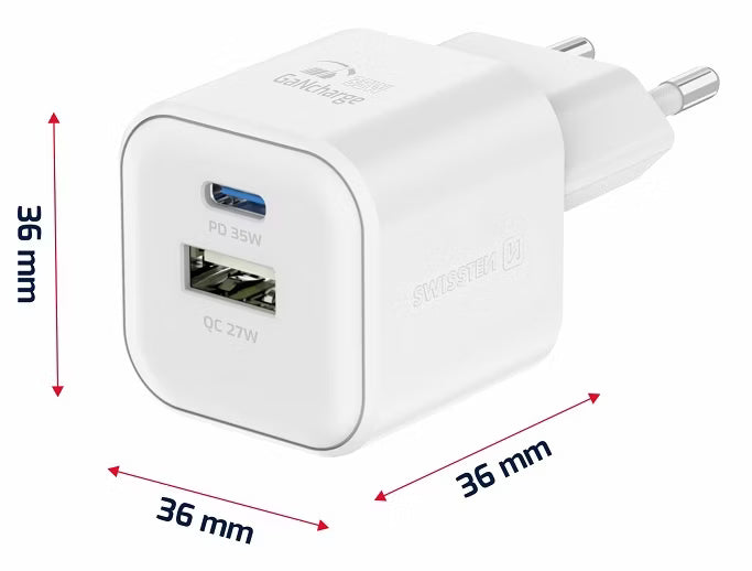SWISSTEN GaN Charger Mobilladdare USB/ USB-C 35W Vit