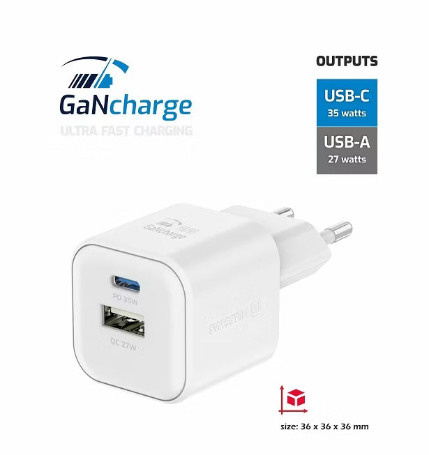 SWISSTEN GaN Charger Mobilladdare USB/ USB-C 35W Vit