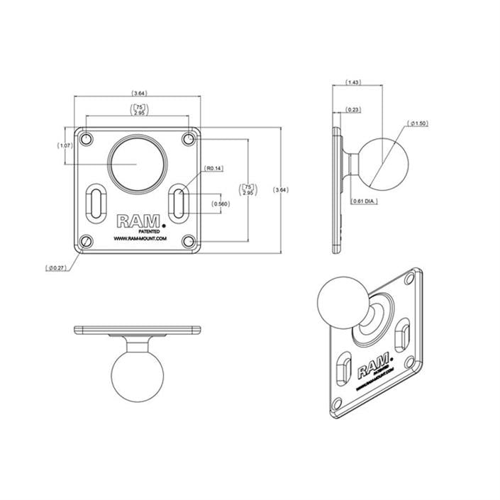 RAM 75x75mm VESA-platta med kula (C-kula)  RAM-2461U