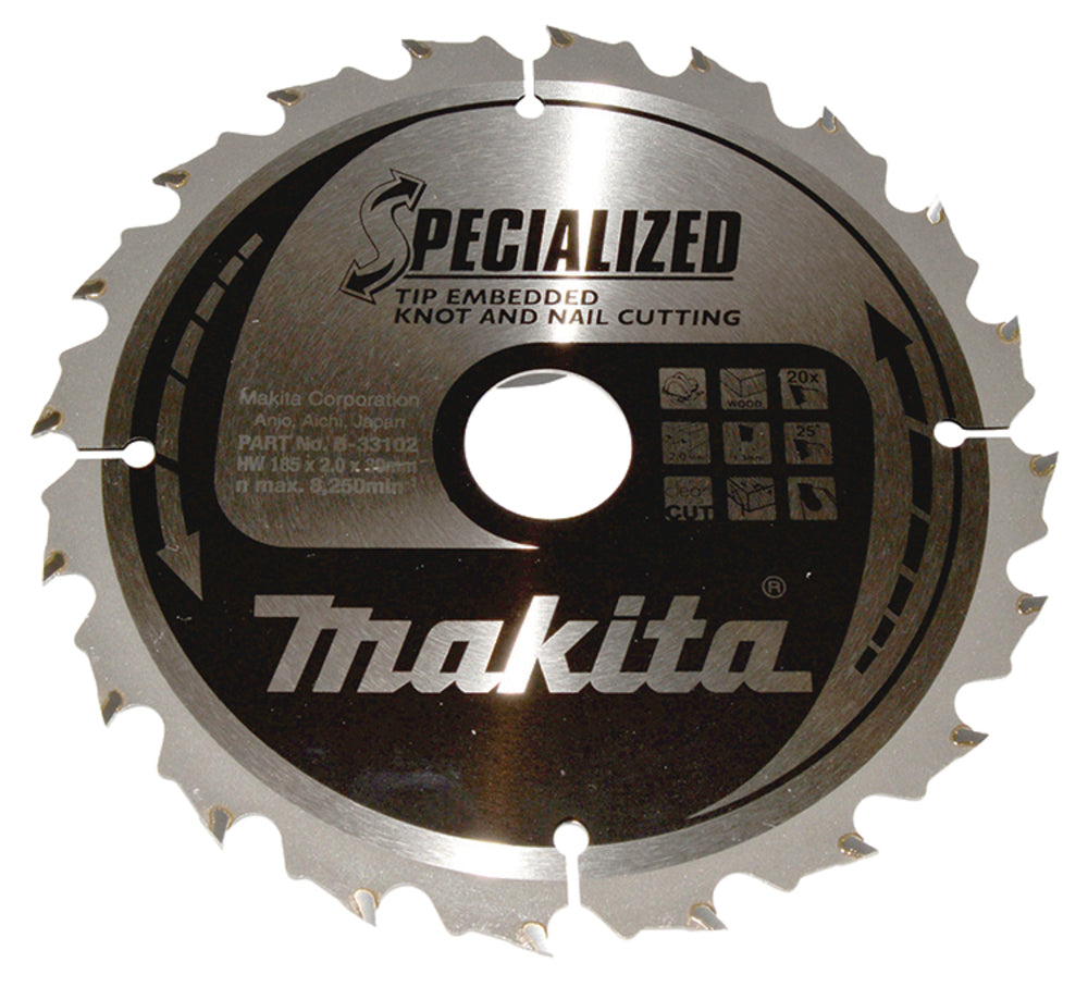 Makita Sågklinga Specialized T.C.T Kvist- & Spiksågning 185 x 30 x 2,0 mm, 20T B-33102