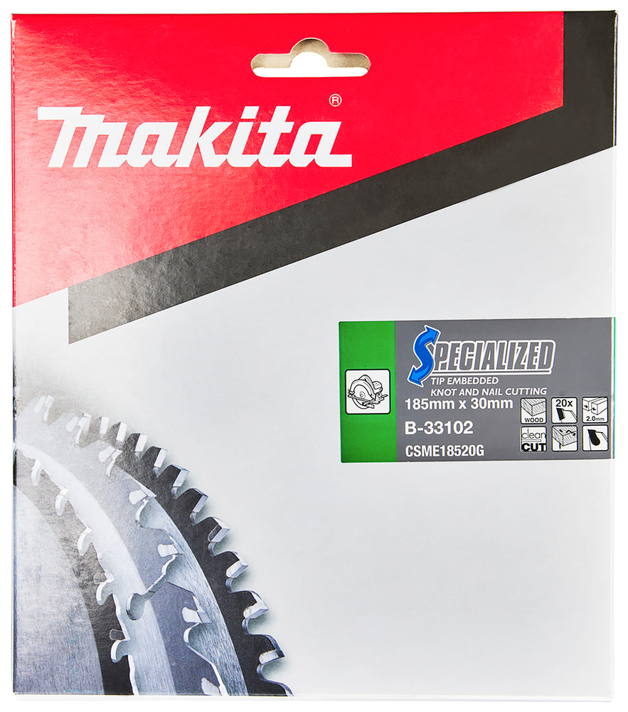 Makita Sågklinga Specialized T.C.T Kvist- & Spiksågning 185 x 30 x 2,0 mm, 20T B-33102