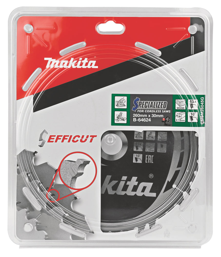 Makita Sågklinga Efficut Trä HM, 260 x 30 x 2,15 mm, 45T B-64624