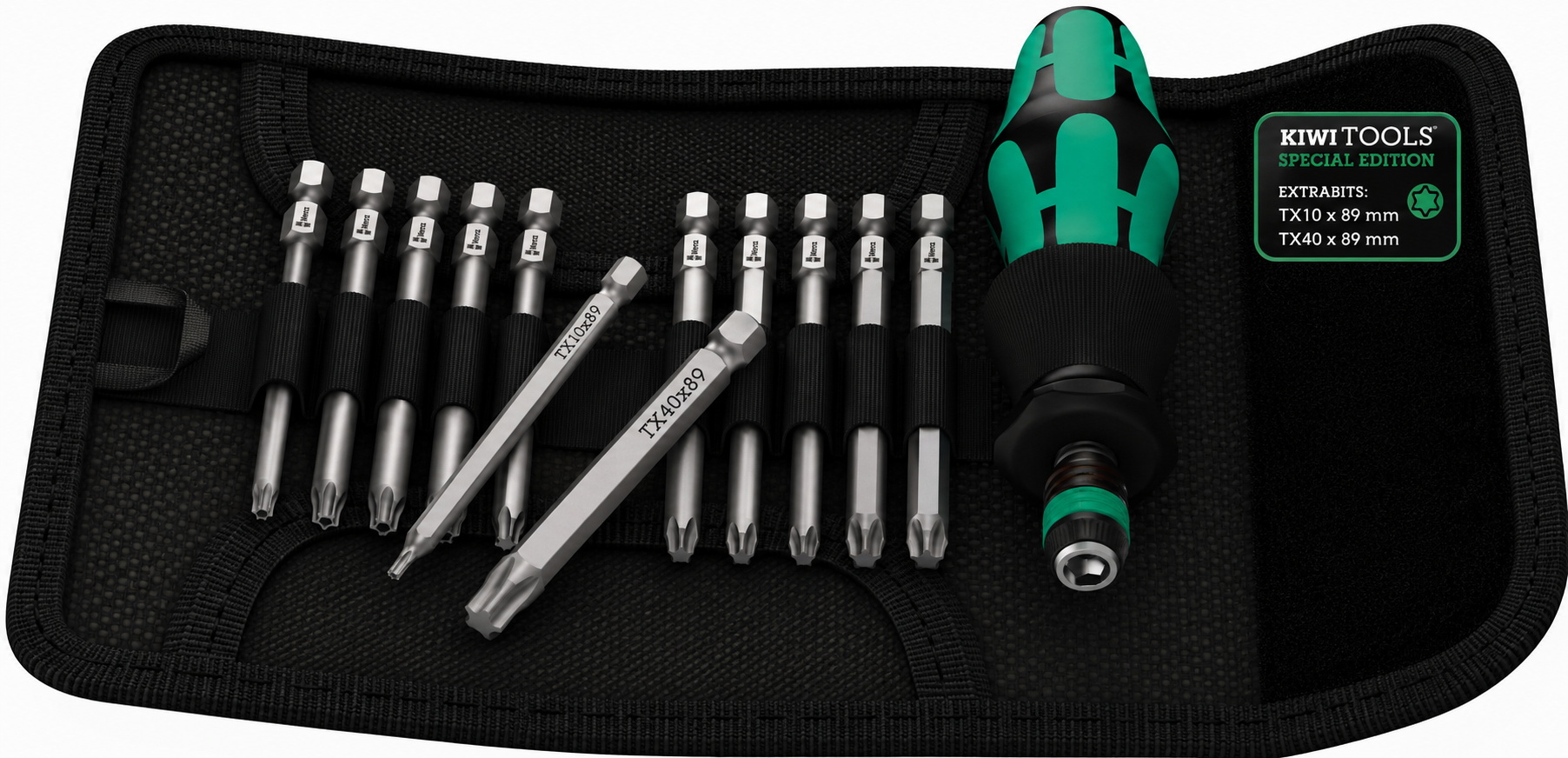 KiwiTOOLS Edition Wera Kraftform kompakt 41 med väska + TX10 & TX40 89mm Bits