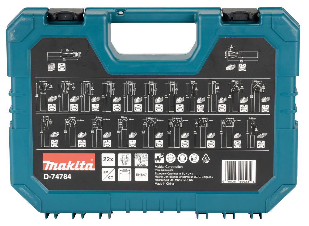 Makita Frässet Överfräsbitssats, 8 mm, 22 delar D-74784