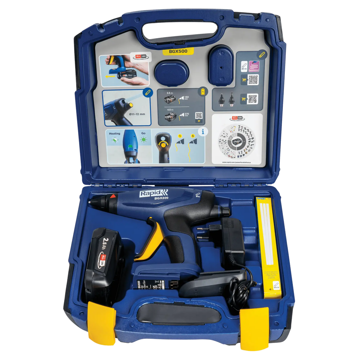 Rapid BGX500 limpistol 18 V – med 2,5 Ah batteri, laddare och väska