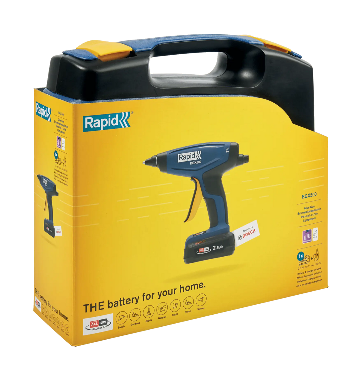Rapid BGX500 limpistol 18 V – med 2,5 Ah batteri, laddare och väska