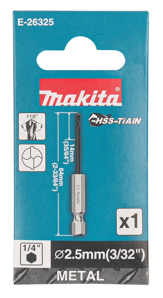 Makita HSS-TiAlN-metallborr 2,5 x 64 mm – E-26325 – vy 2