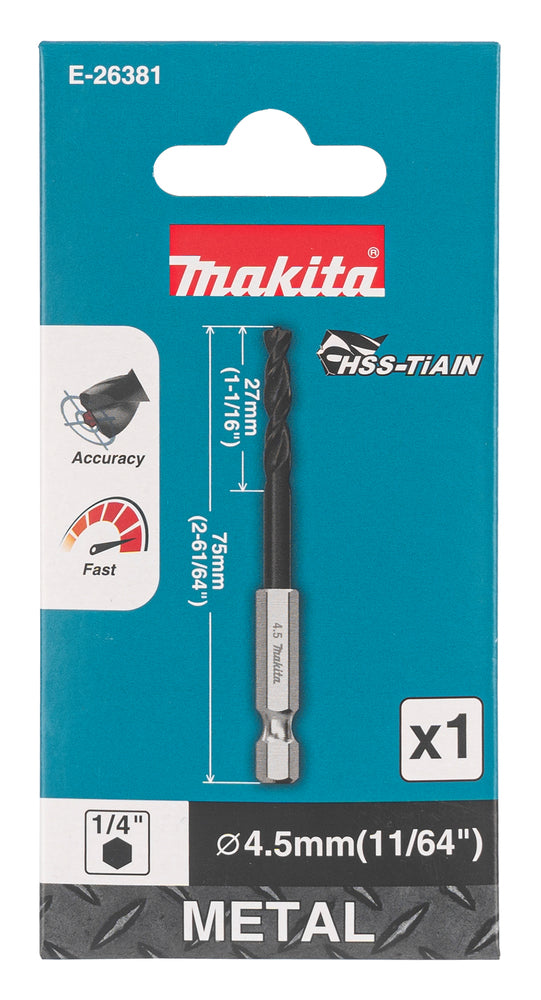 Makita HSS-TiAlN-metallborr 4,5 x 75 mm – E-26381 – vy 2