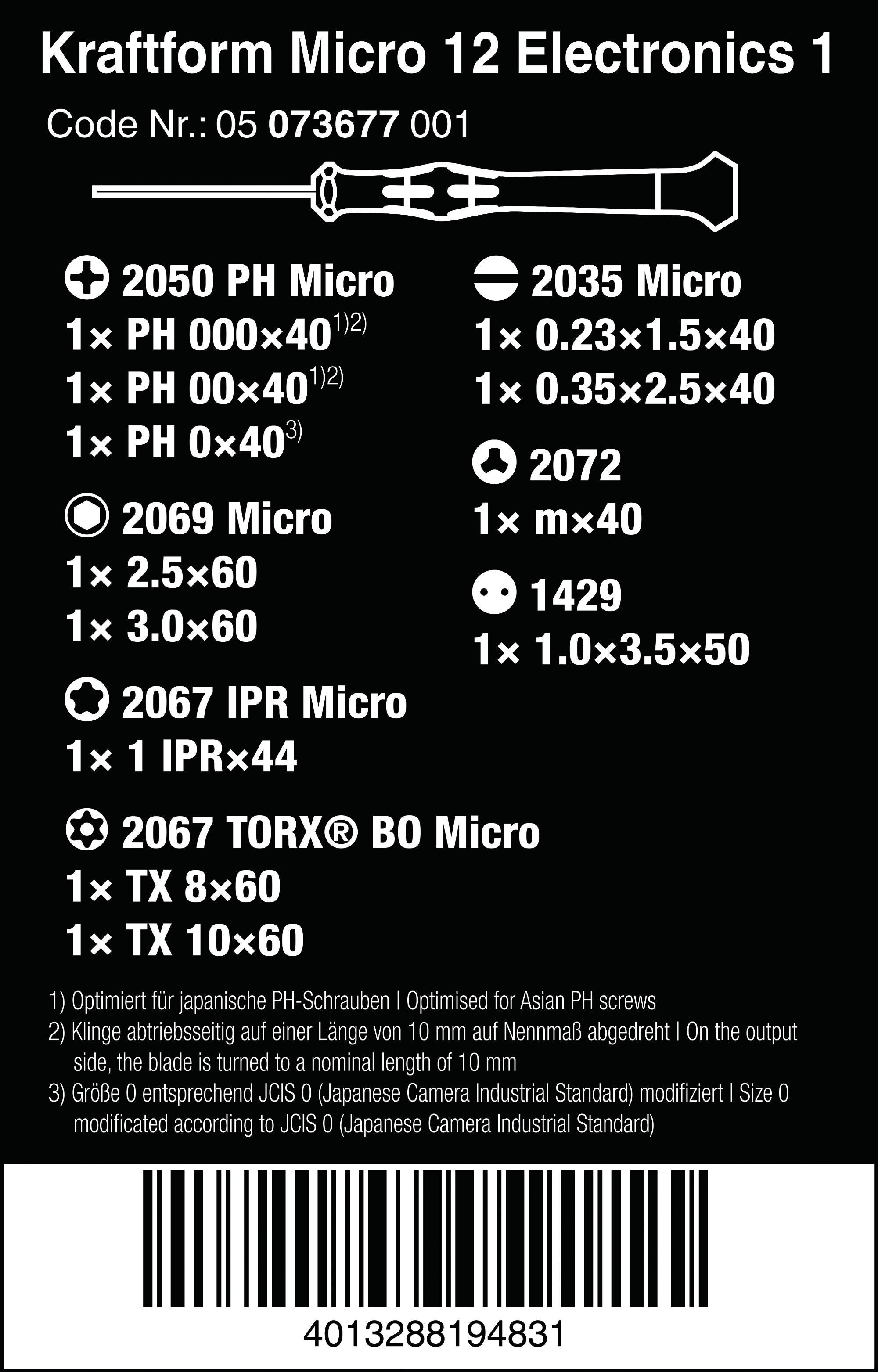 Wera Kraftform Micro 12 Electronics 1 Elektrikerskruvmejselsats - 12 delar