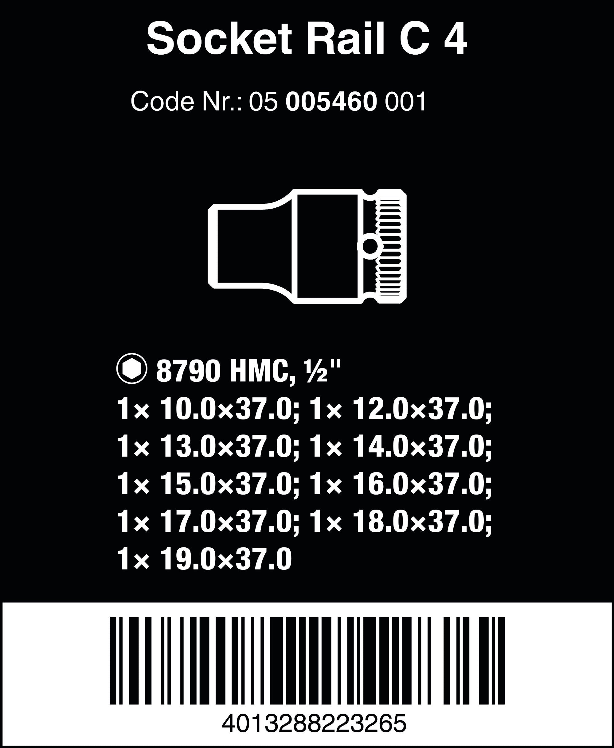 Wera Hyls-magnetlist C 4 Zyklop hylsmejselinsats-sats, 1/2"-fattning, 9 delar