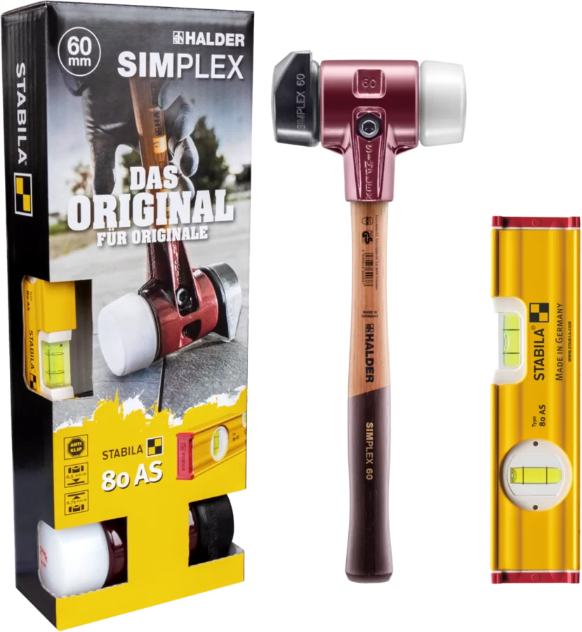 SIMPLEX Bundle SIMPLEX soft-face mallet D60 Gummi med "stand-up" / superplastic + STABILA 20cm Vattenpass