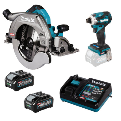 HS011GZ Cirkelsåg 270mm XGT 40V 2x4Ah batteri laddare + slagskruvdragare TD001GZ