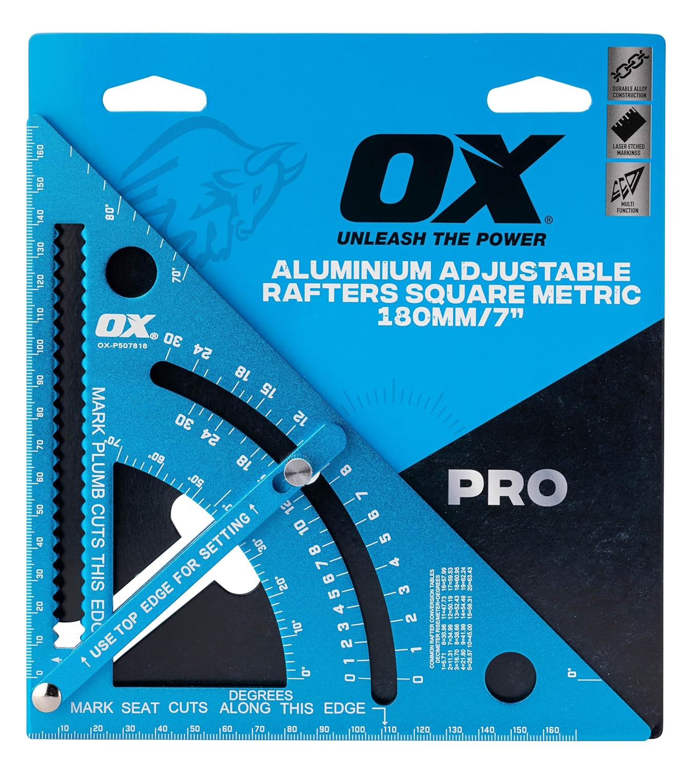 Ox Pro Rafter Square Snabbvinkel 180 mm | justerbar- Blå OX-P507818