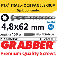 Grabber PTX Rostfri syrafast Trall och Panelskruv