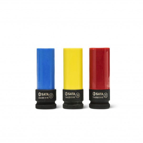 Sata slagkraftshylsor med plastskydd  1/2" 17, 19, 21mm 3-delad