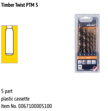 Alpen Timber Twist PTM 5 - Kassett med 5 st träborrar, diameter 4.0 - 10.0 mm