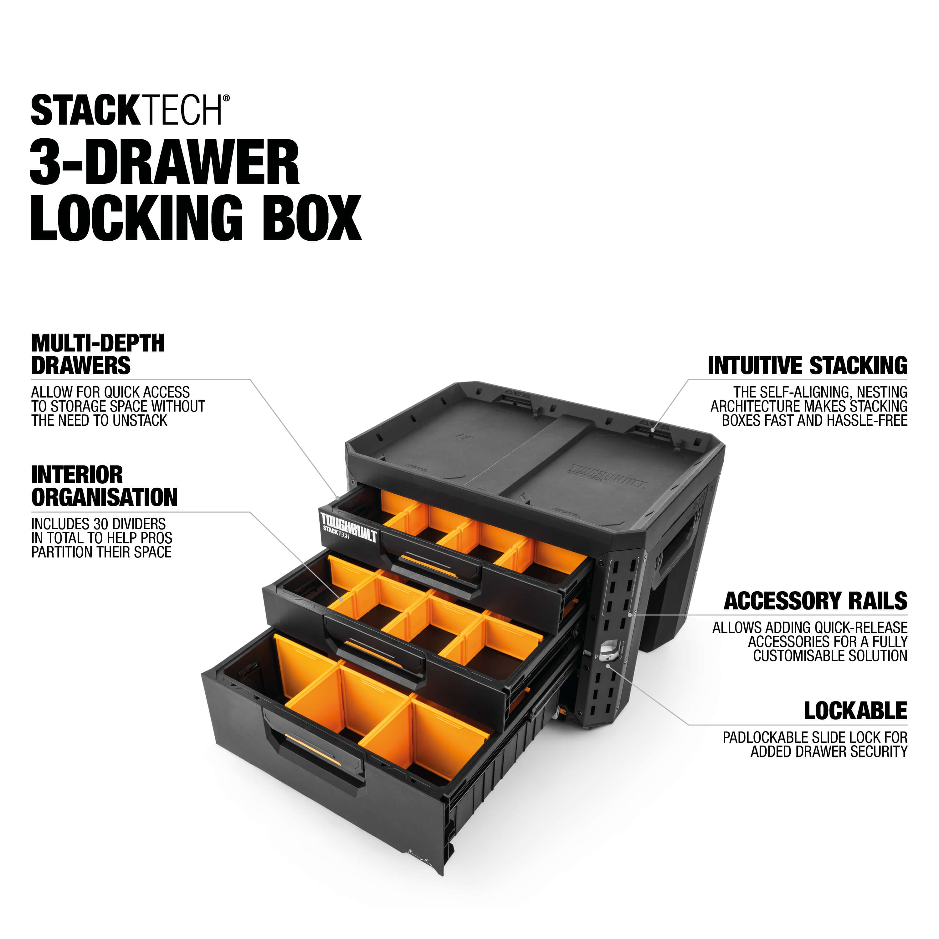 Toughbuilt StackTech XL 3 lådor låsbar TB-B1-D-73