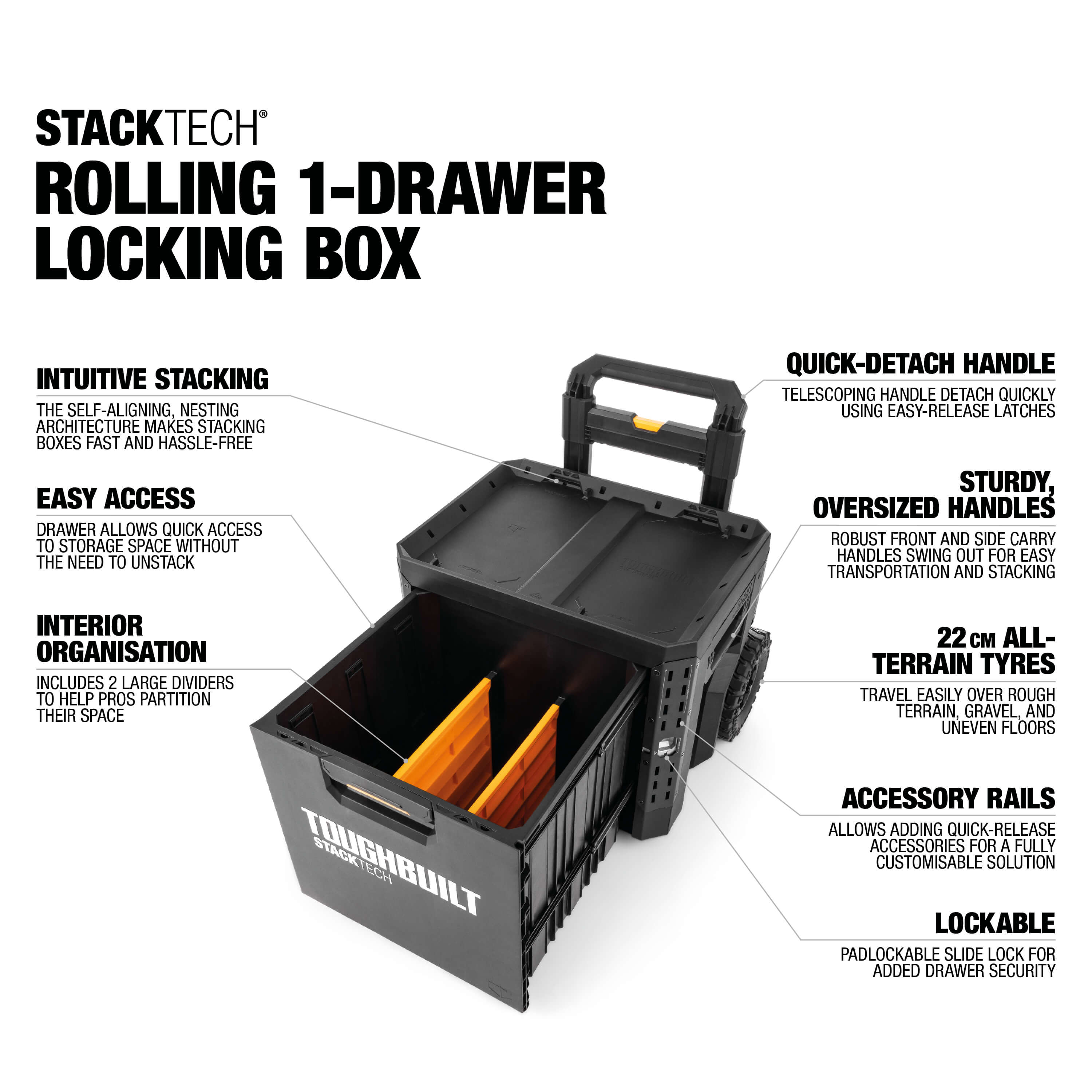 Toughbuilt StackTech Rolling 1-drawer toolbox TB-B1-D-R91