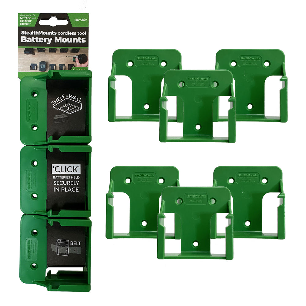 GREEN StealthMounts Battery Mounts for Hikoki/Metabo HPT/Hitachi 18v (6 Pack )