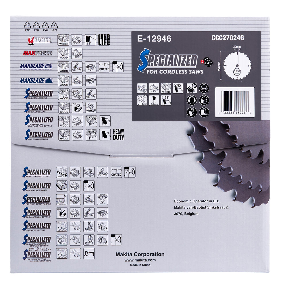 Makita Sågklinga Efficut Trä T.C.T, 270 x 30 x 2,15 mm, 24T E-12946 (HS011GZ)