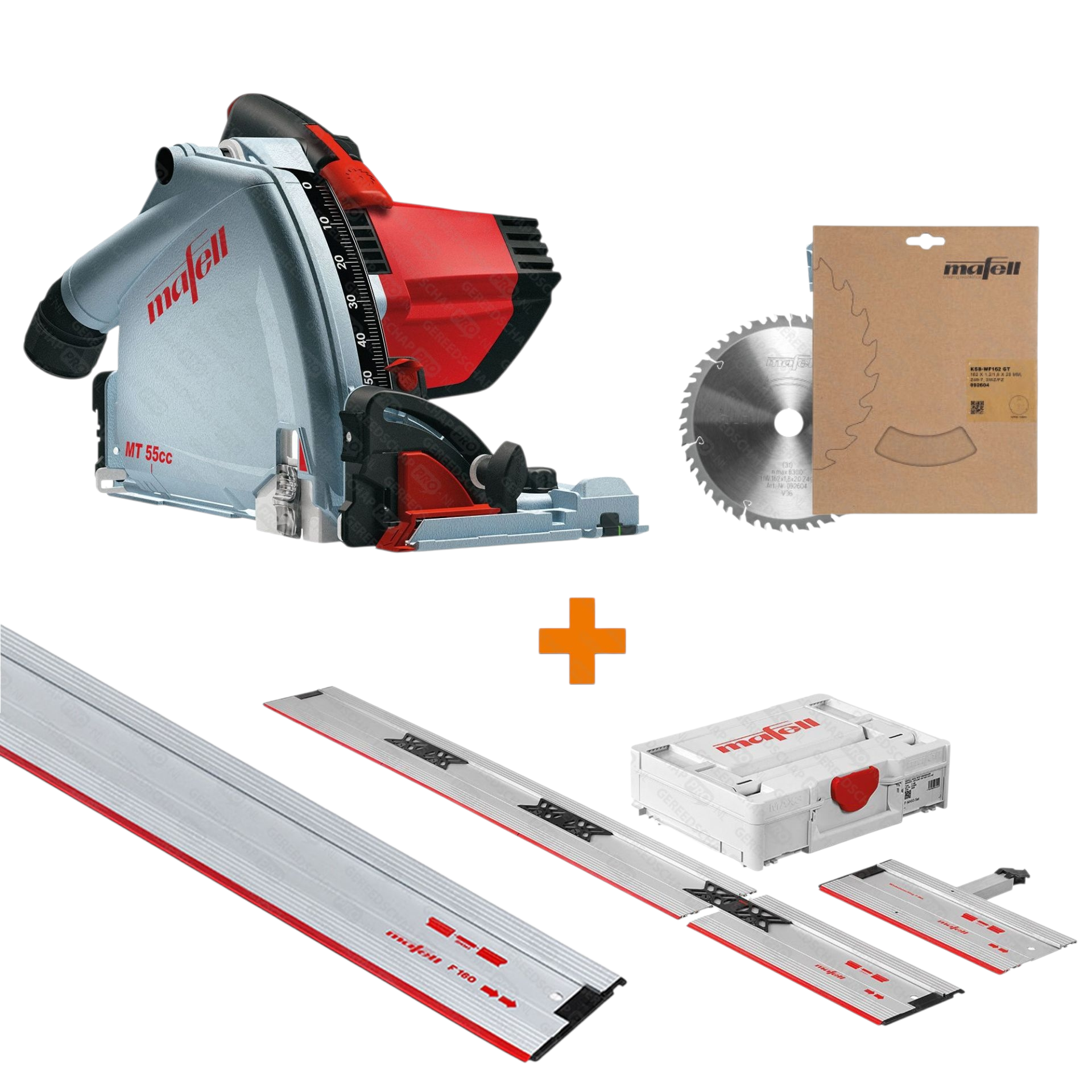 Mafell Sänksåg MT 55 cc 230V Über-Fan Set + Styrskena F 160 + Styrskenssats F-MS