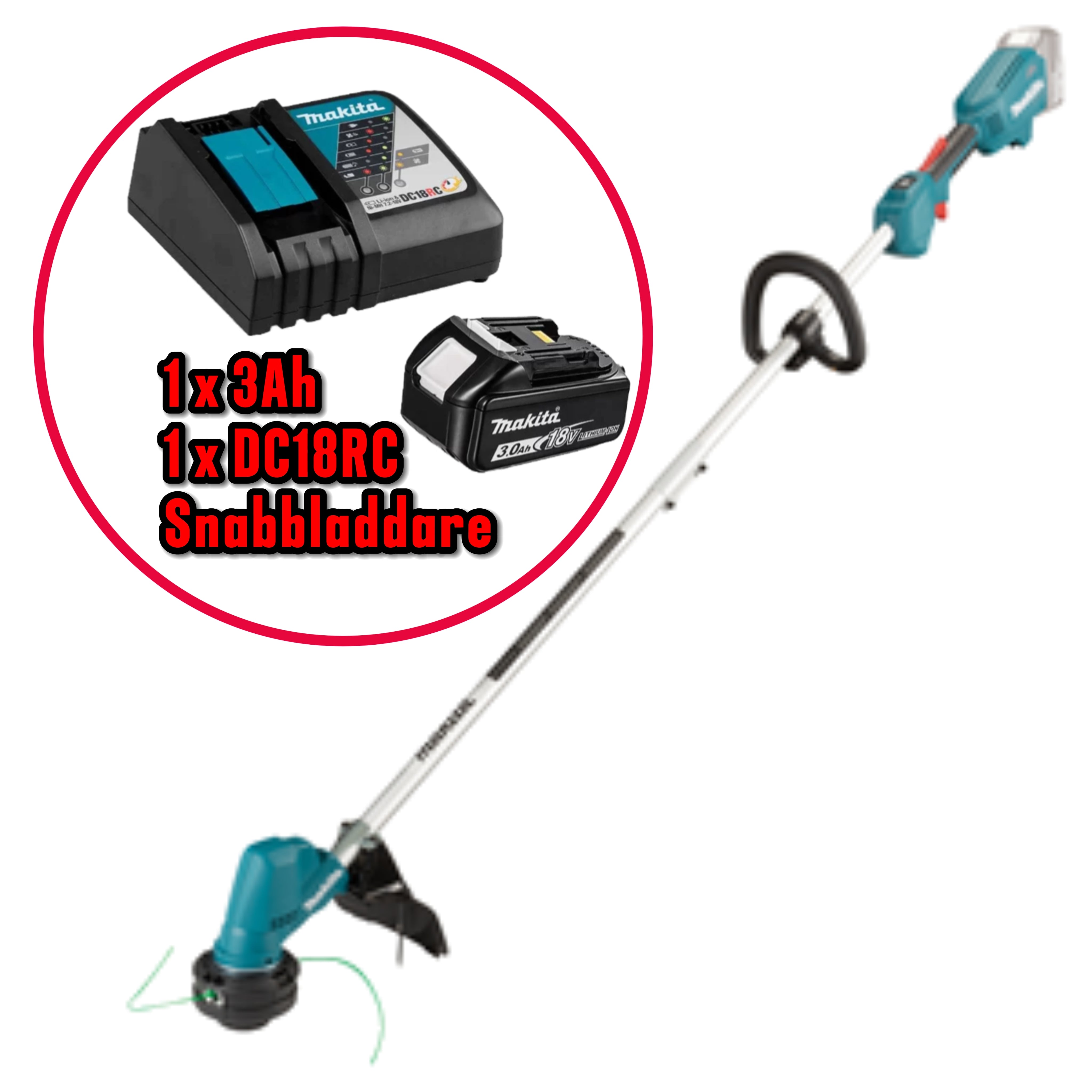 Makita Grästrimmer LTX 18V DUR192LZ + 3Ah Batteri med snabbladdare DC18RC