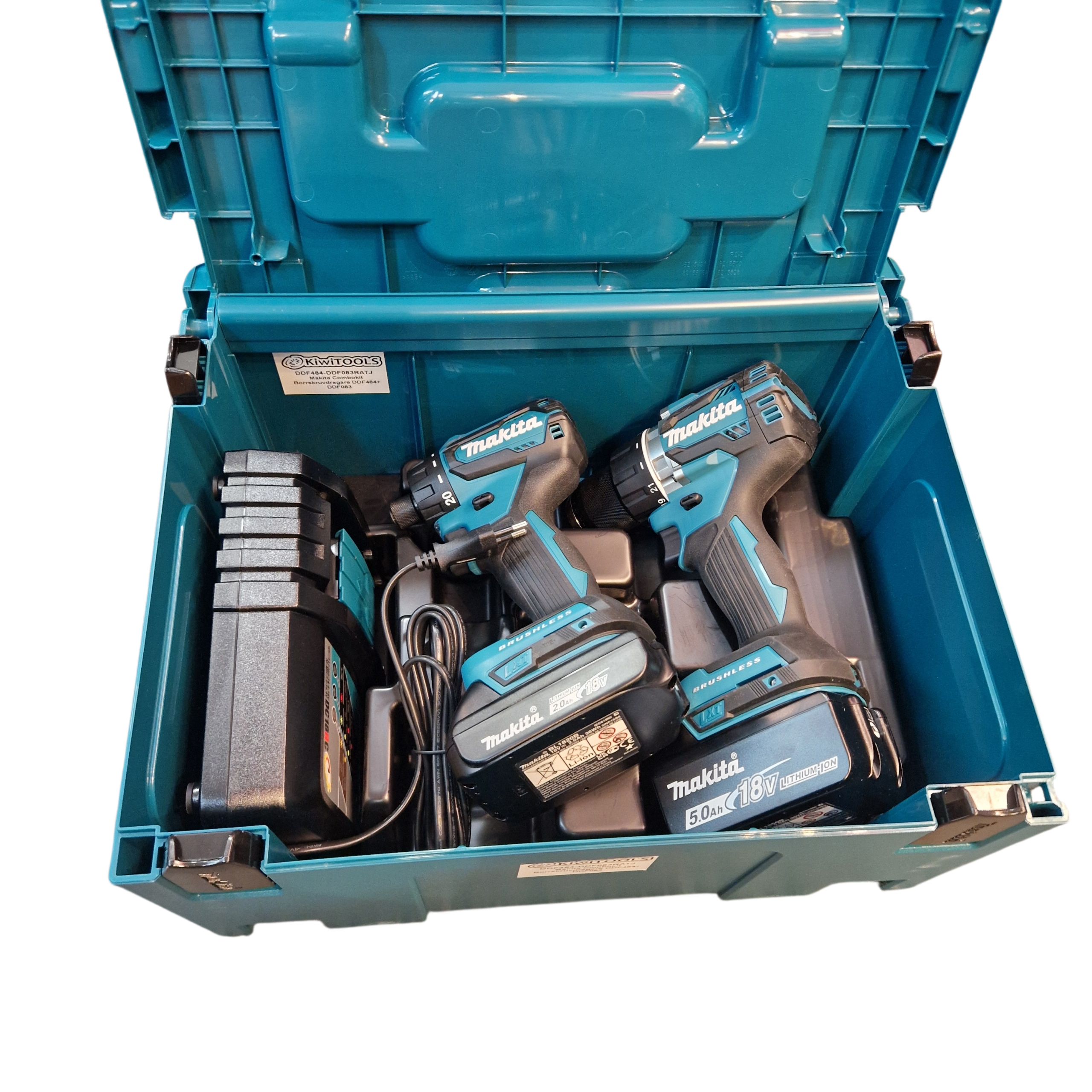 Makita Combokit Borrskruvdragare DDF484+ DDF083 laddare 5Ah 2Ah Makpac DDF484-DDF083RATJ 18V