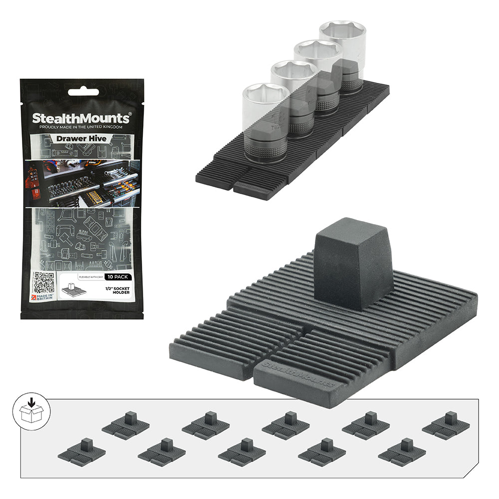 StealthMounts Drawer Hive 1/2" Socket Holder 10-Pack- DHSP-1/2-SK-10