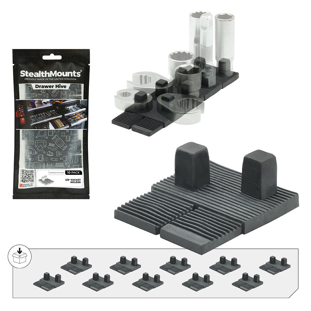 StealthMounts Drawer Hive 3/8" Socket Holder 10-Pack- DHSP-3/8-SK-10