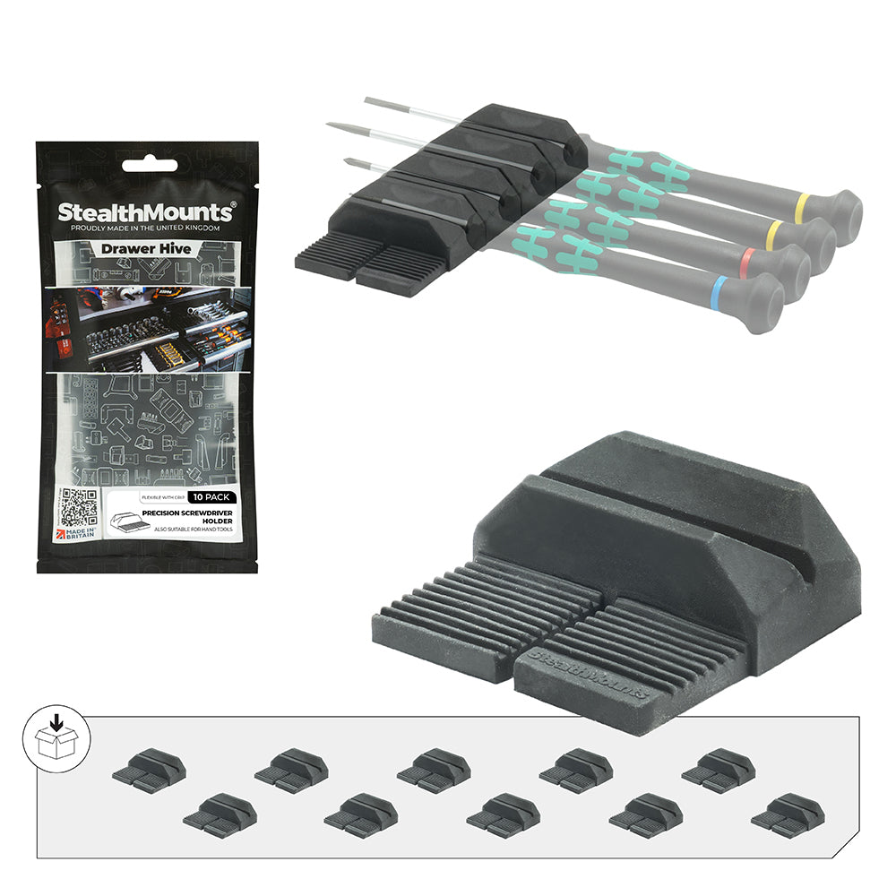 StealthMounts Drawer Hive Precision Screwdriver Holder 10-Pack- DHSP-SD-S-10