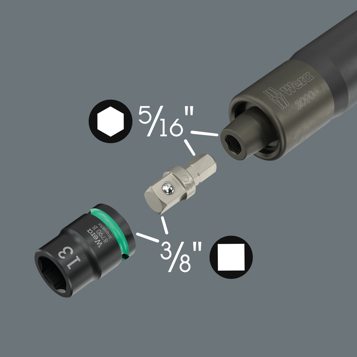 Wera 2090/16 Impaktor slagskruvmejselsats 1, metrisk, 3/8"