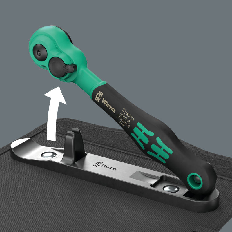Wera 8100 SA 13 Zyklop Comfort-spärrhandtagssats, omkopplingsspak, 1/4"-fattning, metriska mått 15-delar