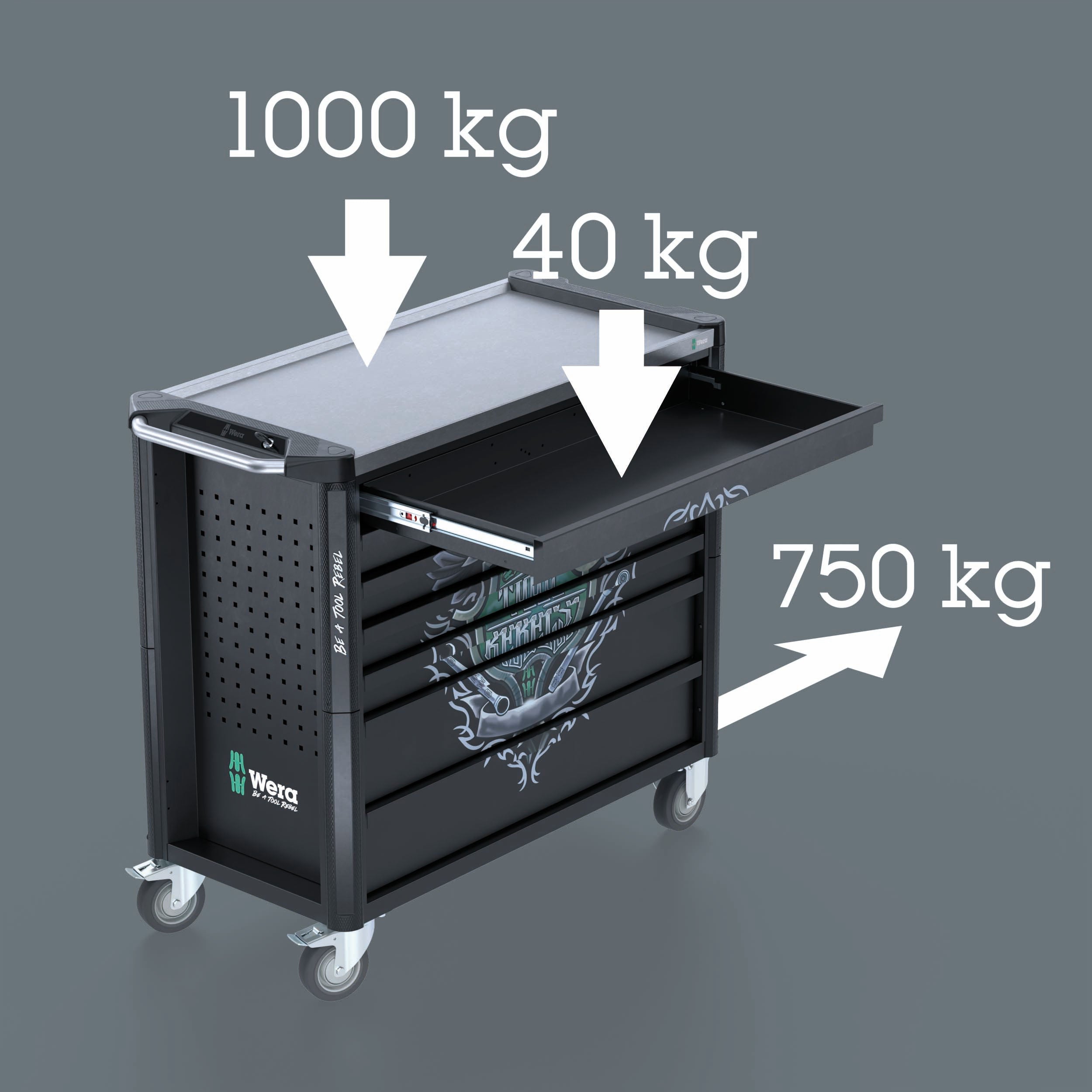 Wera 9801 Tool Rebel verkstadsvagn Stainless XXL, utan verktyg