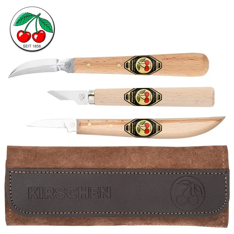 Kirschen Snidesknivar i läderfodral, 3 delar