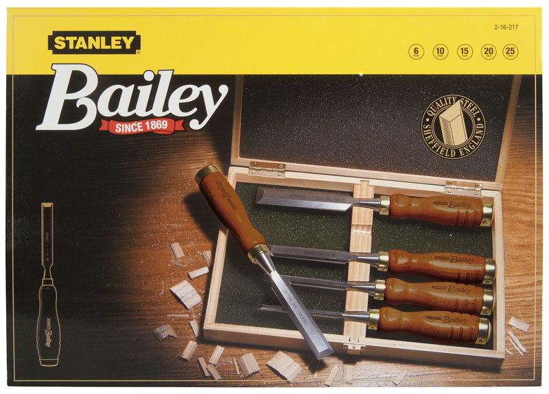 Stanley Trälåda med 5 Bailey stämjärn 6 10 15 20 och 25mm