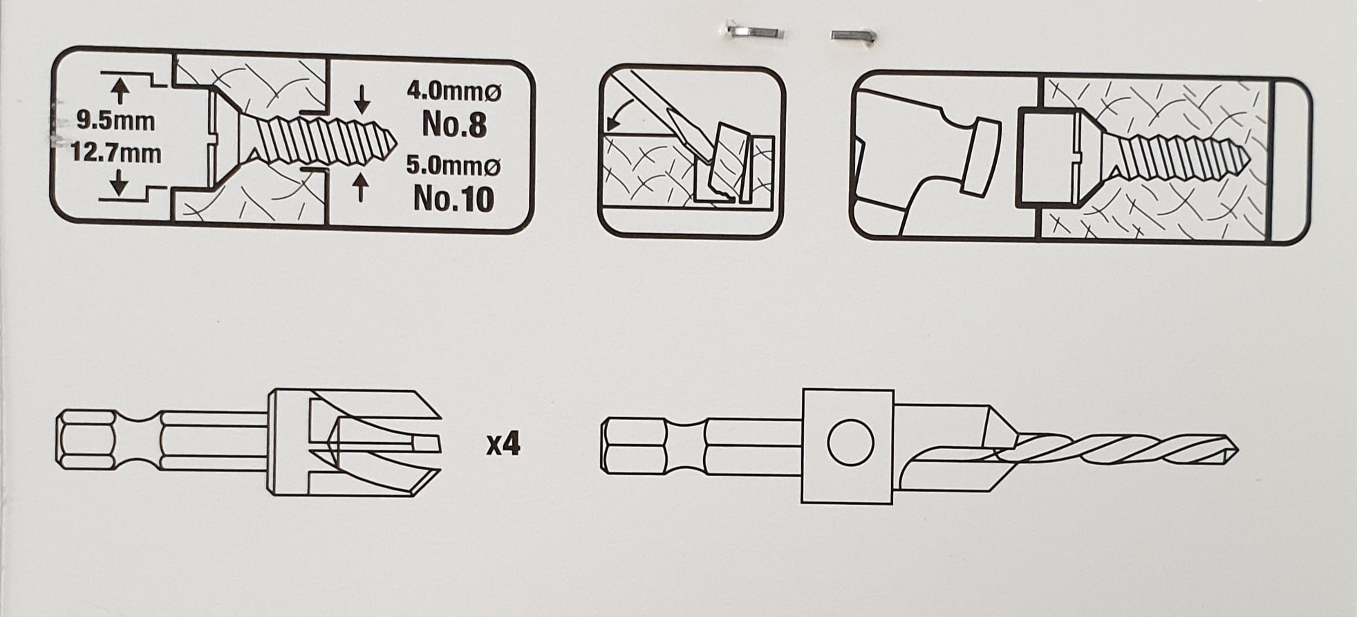 Dewalt Plugg och borrförsänkare set 4 delar