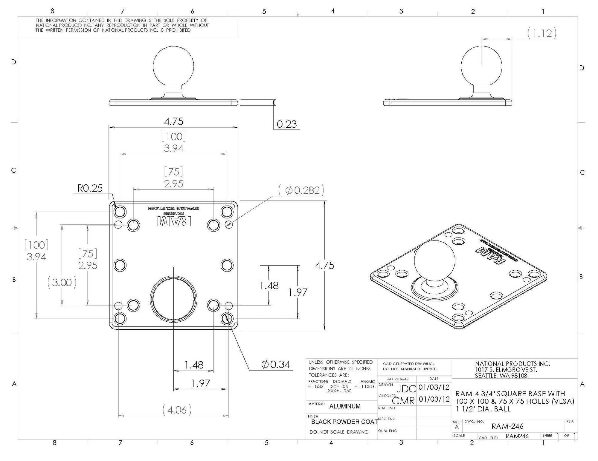 RAM Monitorfäste VESA 75mm och 100mm  RAM-101U-246