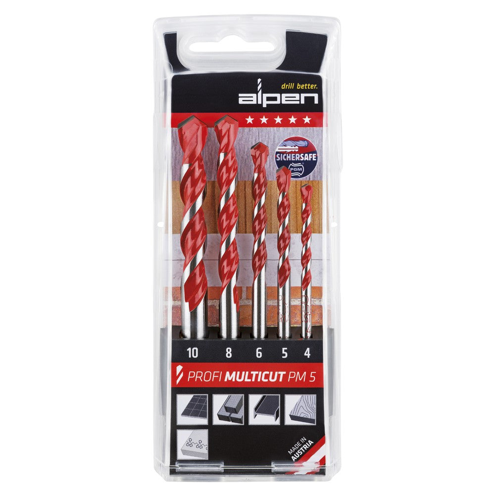Alpen Multicut PM5 - Kassett med 5 st borrar, diameter 4.0/ 5.0/ 6.0/ 8.0/ 10.0mm