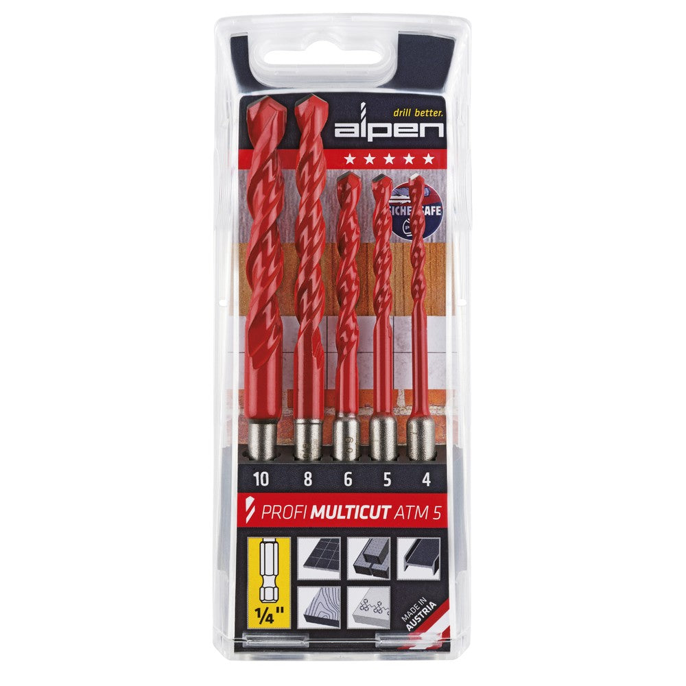 Alpen PROFI MULTICUT ATM5, Kassett med 5 olika borrar,  Ø 4-10mm, 1/4 tums sexkants skaft