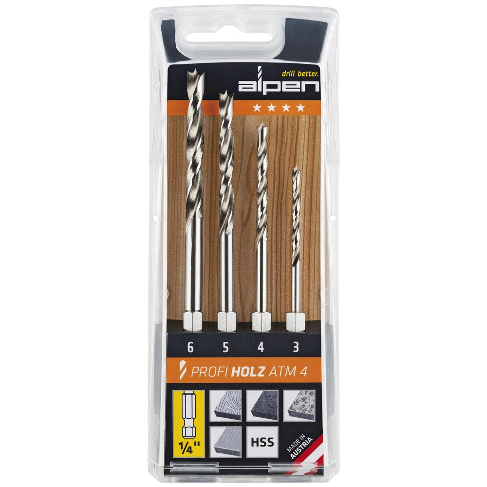 Alpen Profi Holz ATM4 Kassett, med 1/4 tums sexkants skaft, Ø 3/4/5/6 mm
