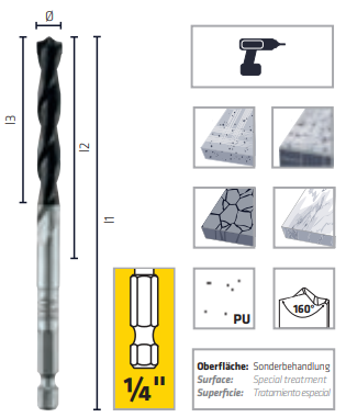 Alpen Profi Beton, Betong borr med 1/4 tums sexkants skaft, Ø 5/6/8mm