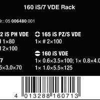 160 iS/7 Rack Skruvmejselsats Kraftform Plus serie 100 + spänningstestare + rack. Med reducerad klingdiameter