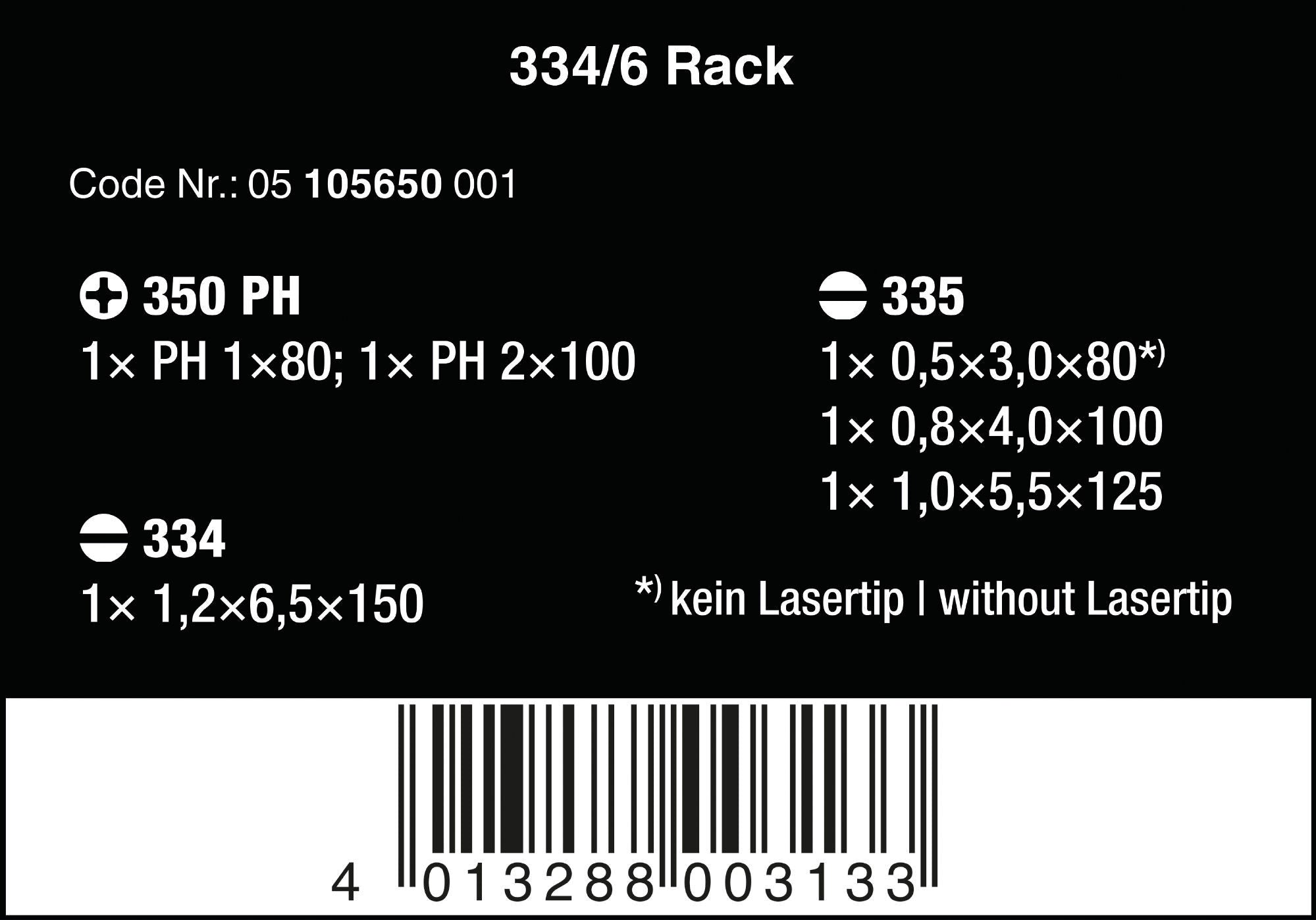 Wera 334/6 Mejselsats Kraftform Plus Lasertip + Rack 6 delar